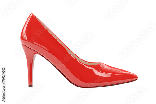 Single red high heel shoe isolated on white background transparent png
