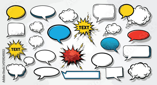Dynamic comic book speech bubbles and thought clouds for creative expression and dialogue
