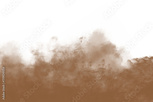Brown Dust & Sand Smoke Particles Explosion Isolated on Transparent Background . Sandstorm Overlay Texture PNG