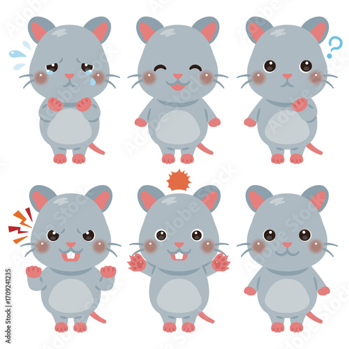 ネズミのキャラクターイラスト　表情セット