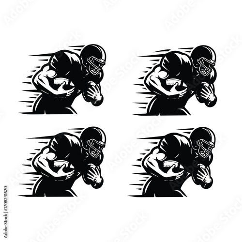 Wallpaper Mural Four black and white illustrations of a football player running with the ball. Torontodigital.ca