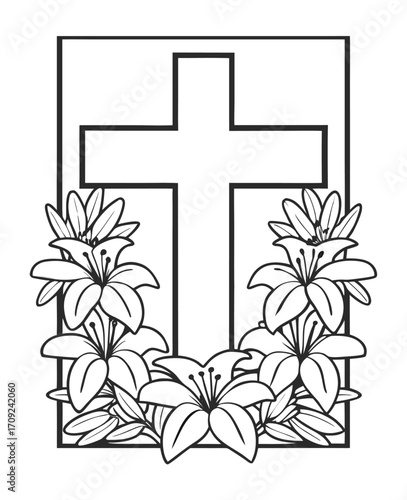 Christian Cross Surrounded by Easter Lilies a Symbolic Representation of Faith and Spring