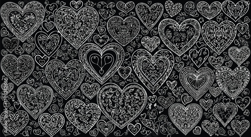 Elegant black and white heart pattern for romantic Valentine's Day designs and heartfelt celebrations