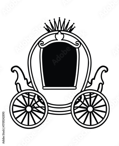 Elegant princess carriage in black and white outline perfect for fairy tales dreams