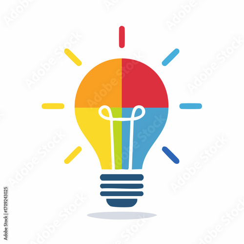 Colorful illustration of a lightbulb divided into four segments, radiating light.