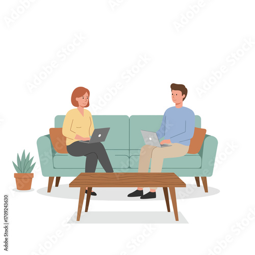 Couple Working Remotely from Home on Laptops