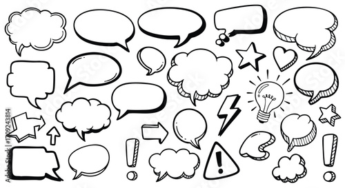 Hand drawn speech bubbles and thought clouds vector set perfect for creative projects and fun designs