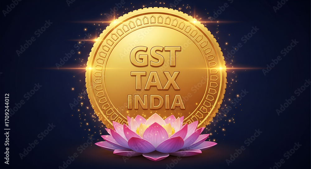 Fototapeta premium GST Tax with Gold Coin: An Illustration of Indian Financial Concepts and Economic Growth