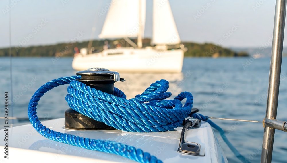 Obraz premium Blue rope on sailboat deck