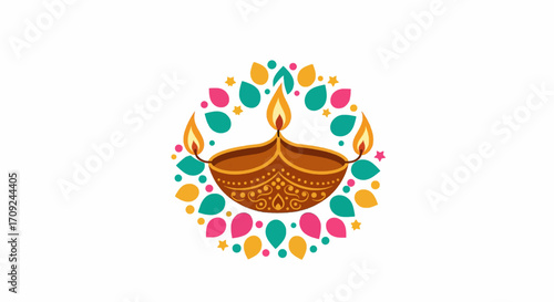 Vibrant Diwali lamp and rangoli illustration