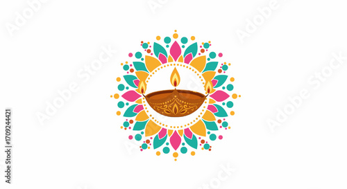 Vibrant Diwali lamp and rangoli illustration