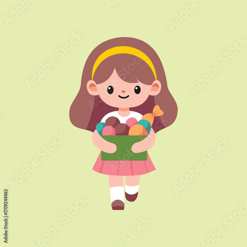 Vector Character of Girl Carrying Candy