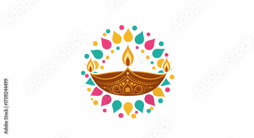 Vibrant Diwali lamp and rangoli illustration