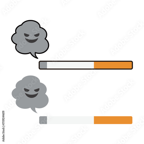 タバコ　イラスト　ベクター　煙　キャラクター　灰色