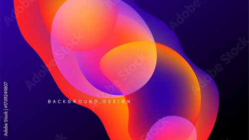 Abstract fluid shapes blend vibrant colors. Gradient transitions create dynamic visual impact against dark backdrop. Modern design element.