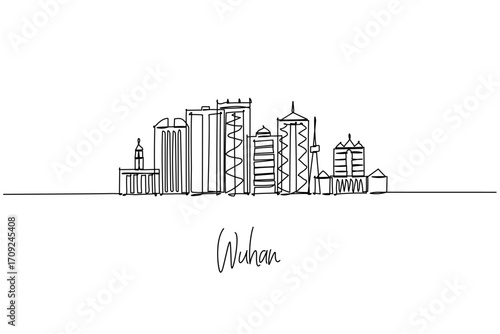 Wuhan skyline continuous line drawing