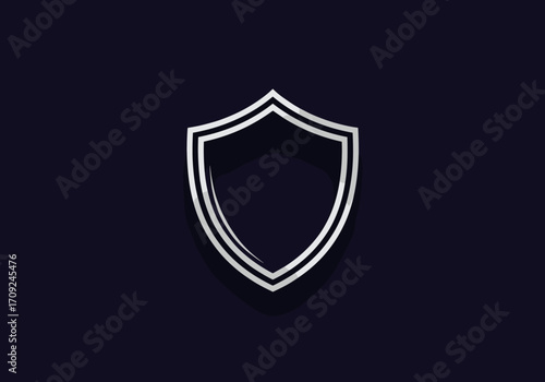 A simple silver shield icon with a dark background and subtle lighting effects.