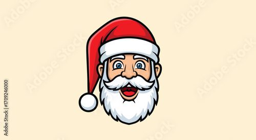 Smiling Santa Claus head with red hat and white beard for holiday season greetings