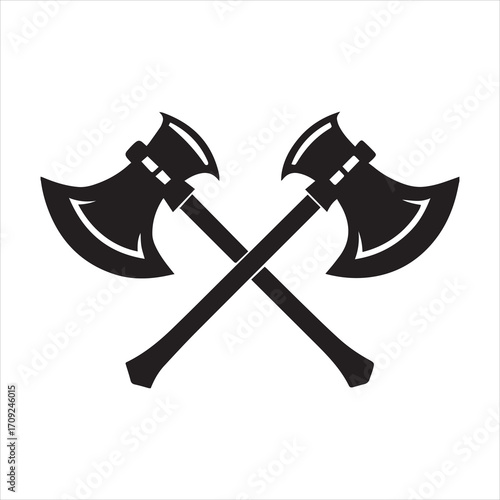 two crossed axes silhouette vector, axes clip art