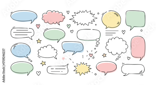 Colorful speech bubbles for social media marketing and creative presentations convey modern conversations now