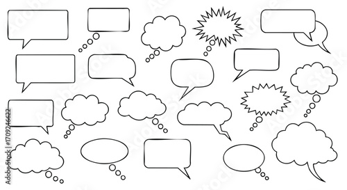 Collection of blank speech bubbles for communication, design, and creative content needs