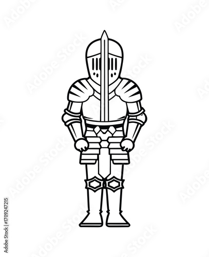 Standing knight in shining armor graphic representation of medieval history and heroism