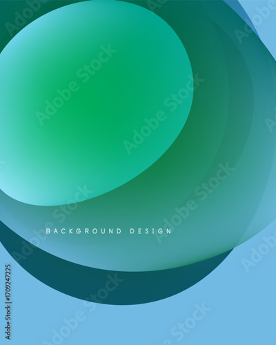 Abstract layers create flowing shapes. Green, teal, blue hues blend smoothly. Minimalist design evokes calm, modern aesthetic.