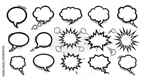 Dynamic comic speech bubbles and explosion bursts for impactful design projects and advertising