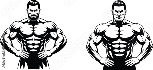 Strong muscular bodybuilder vector art, fitness athlete illustration, gym training design, bodybuilding logo template, powerful physique drawing, sport strength graphic artwork