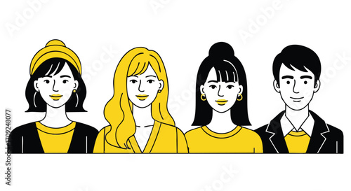 Diverse team members standing together showing unity and professional collaboration with a modern aesthetic