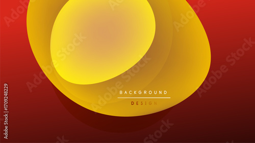 Abstract design features overlapping golden layers. Gradient transitions create depth, warmth. Background is dark red, black. Minimalist aesthetic.