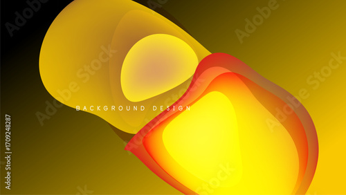 Abstract design features flowing yellow, orange shapes. Gradient effect creates dynamic visual interest against dark backdrop. Modern, artistic composition.