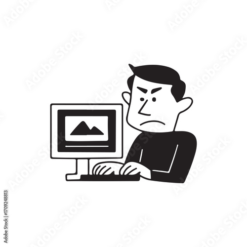 Frustrated Man Working on Computer.