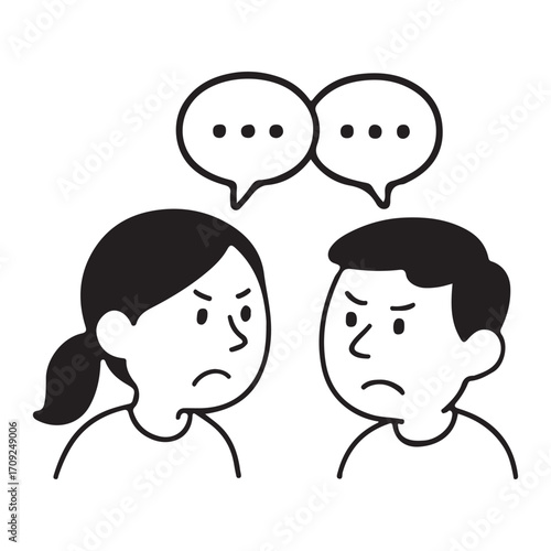 Simple Line Drawing of an Angry Couple Disagreeing.
