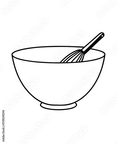 Empty bowl and wire whisk drawing for cooking or baking illustration element