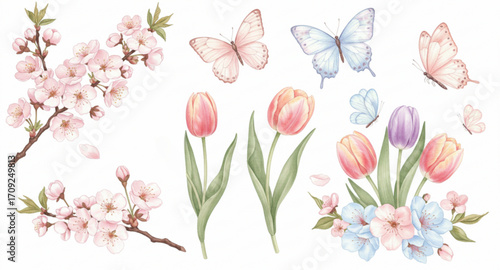 spring flowers isolated on white
