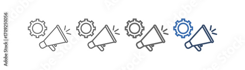 
outline icon set marketing automation with speakers and gears design