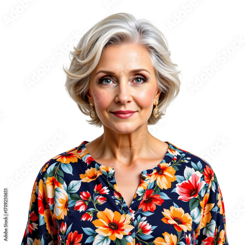 Empowered senior woman portrait studio photography bright background close-up aging gracefully