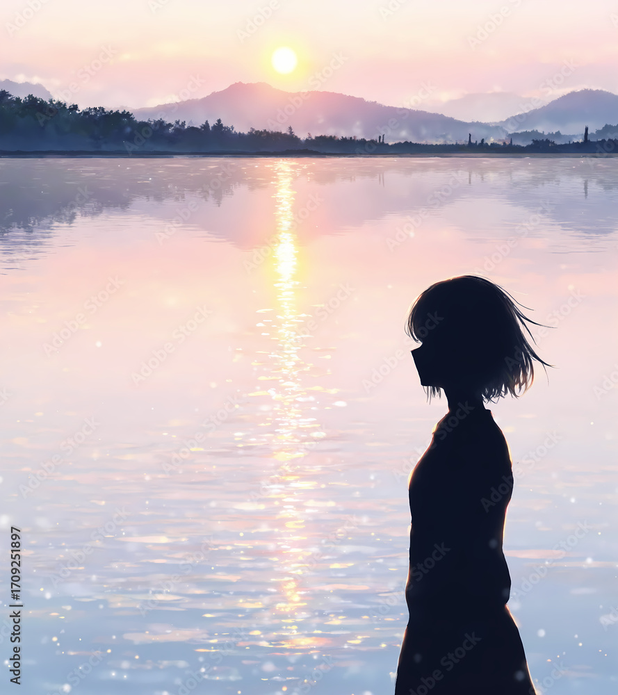 Fototapeta premium Silhouette at Sunset Lakeshore