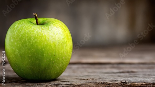 Fresh Green Apple on a Rustic Wooden Table Perfectly Captured in Natural Light for Healthy Lifestyle Concepts