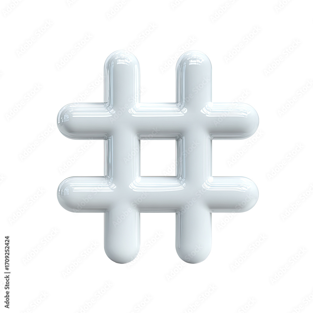 Obraz premium 3D rendered, light gray, hashtag symbol