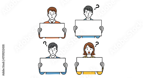 People Holding Blank Signs with Question Marks