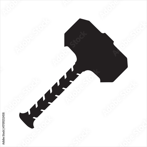 Thor hammer silhouette vector illustration, thunder hammer icon, hammer black silhouette