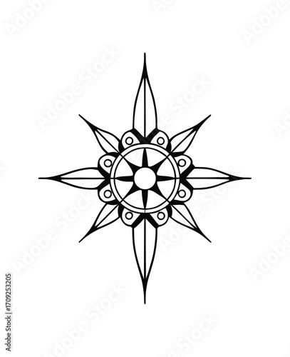 Elegant black compass rose nautical star design ideal for tattoos and logos