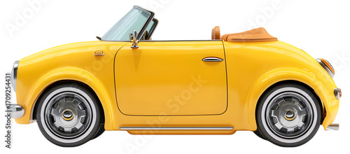 Yellow cartoon convertible car isolated on transparent background