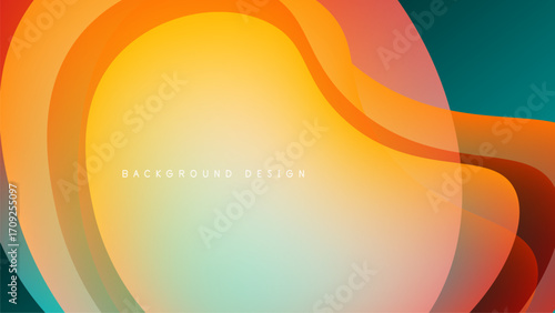 Abstract fluid shapes, vibrant colors blend. Orange, yellow, teal gradients create dynamic background. Modern design element.
