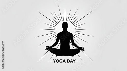 Yoga day meditation pose silhouette vector illustration for wellness mindfulness and relaxation practice