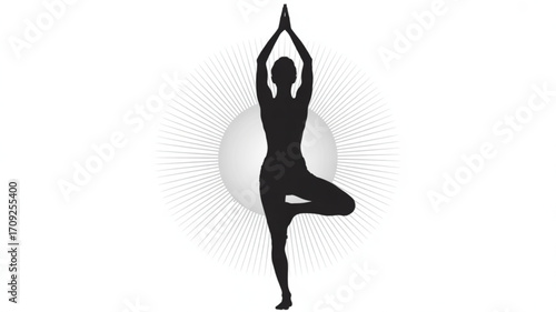 Yoga tree pose silhouette vector illustration for fitness wellness and meditation exercise and healthy lifestyle