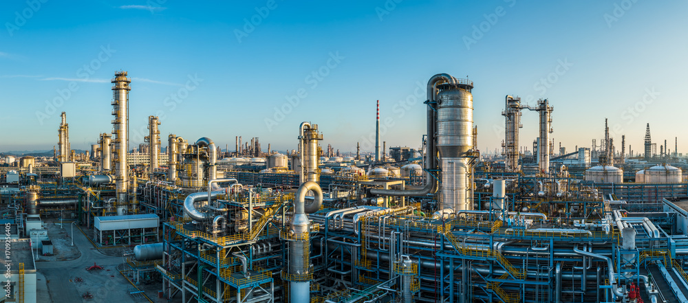 custom made wallpaper toronto digitalA large oil refinery and petrochemical plant with complex industrial equipment at sunset