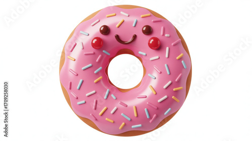 Pink donut with sprinkles vector illustration for bakery shop and dessert related designs and sweet food